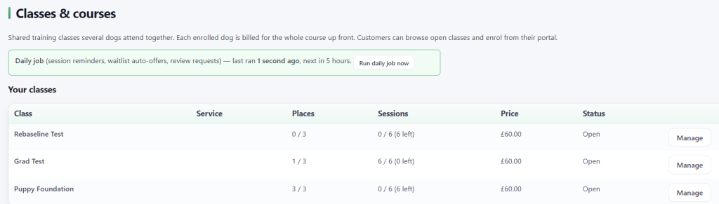 Classes & courses with waitlists screenshot